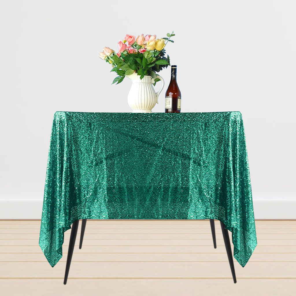 Sequin Sparkly Square Tablecloth - Emerald Green