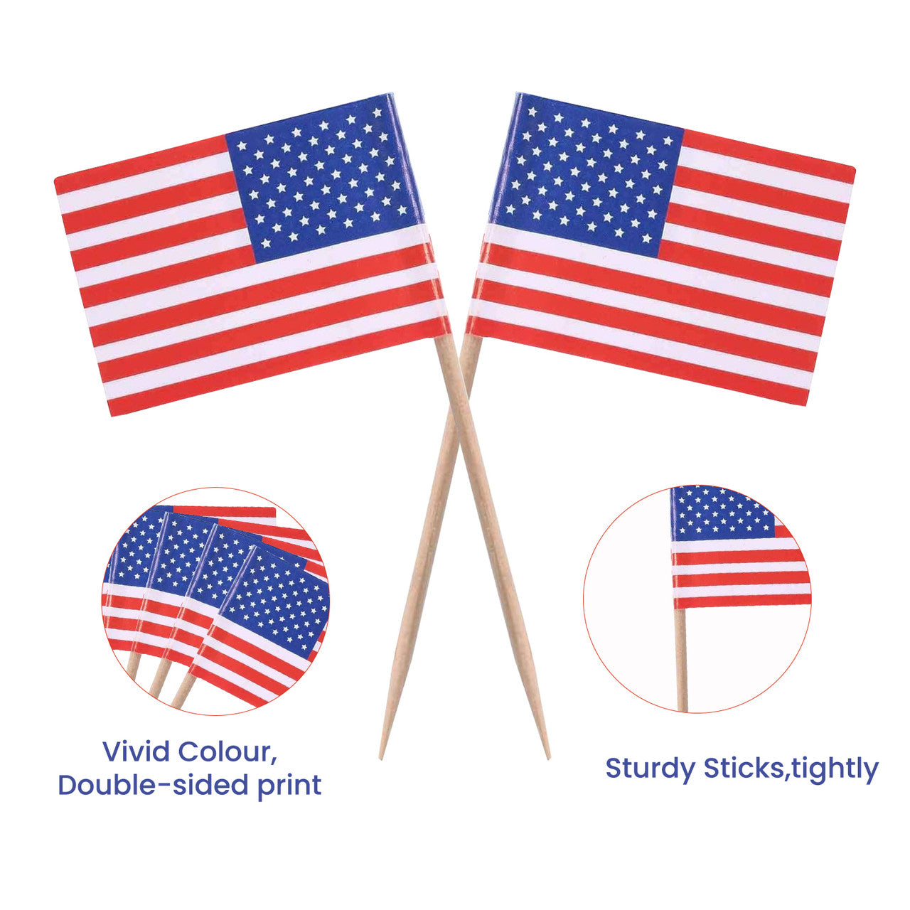 USA Flag Printed Cocktail Sticks - 50pcs