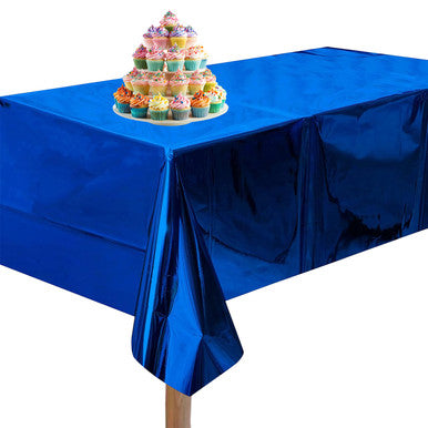 Blue Foil Rectangle Tablecloth for 6 to 8 Foot Table