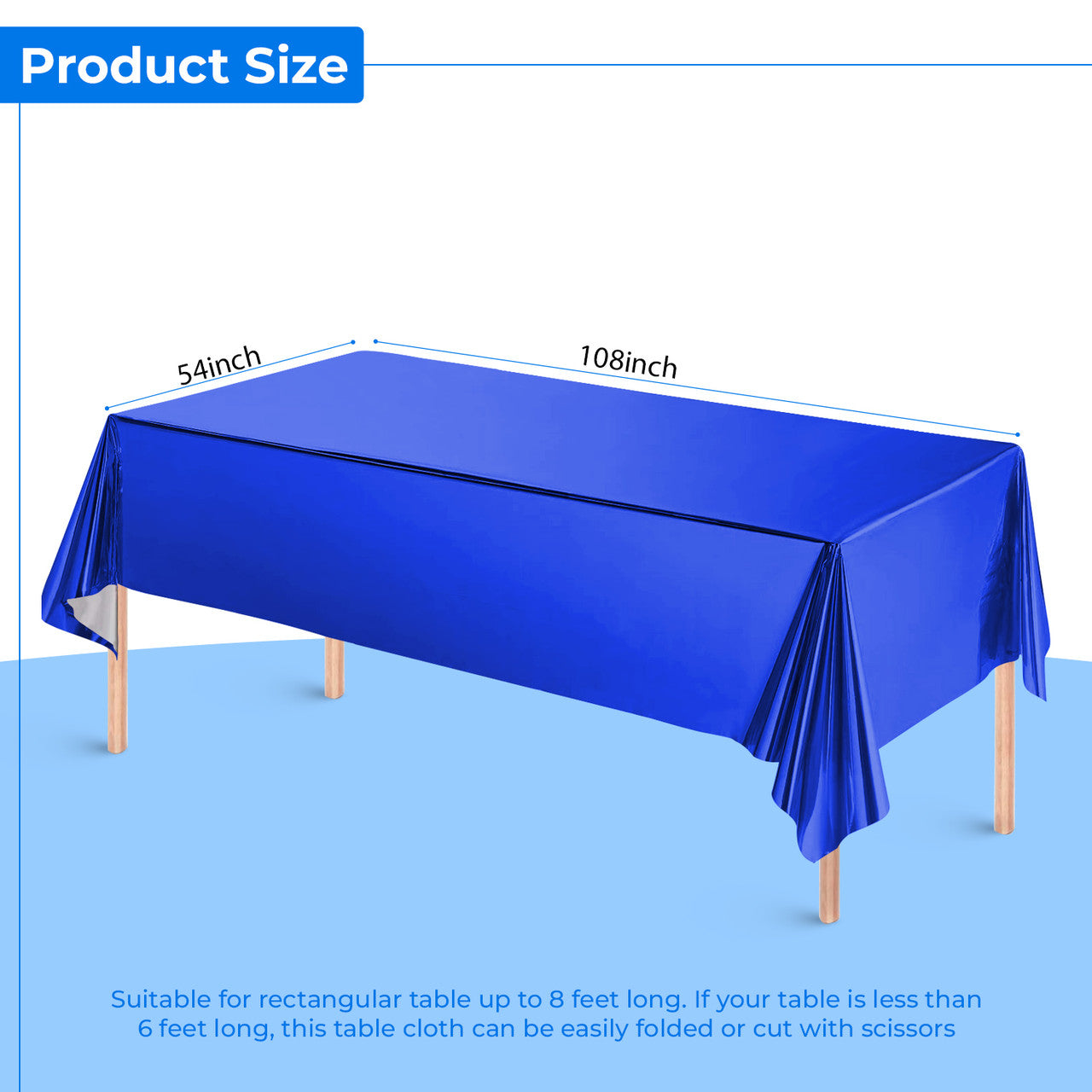 Blue Foil Rectangle Tablecloth for 6 to 8 Foot Table