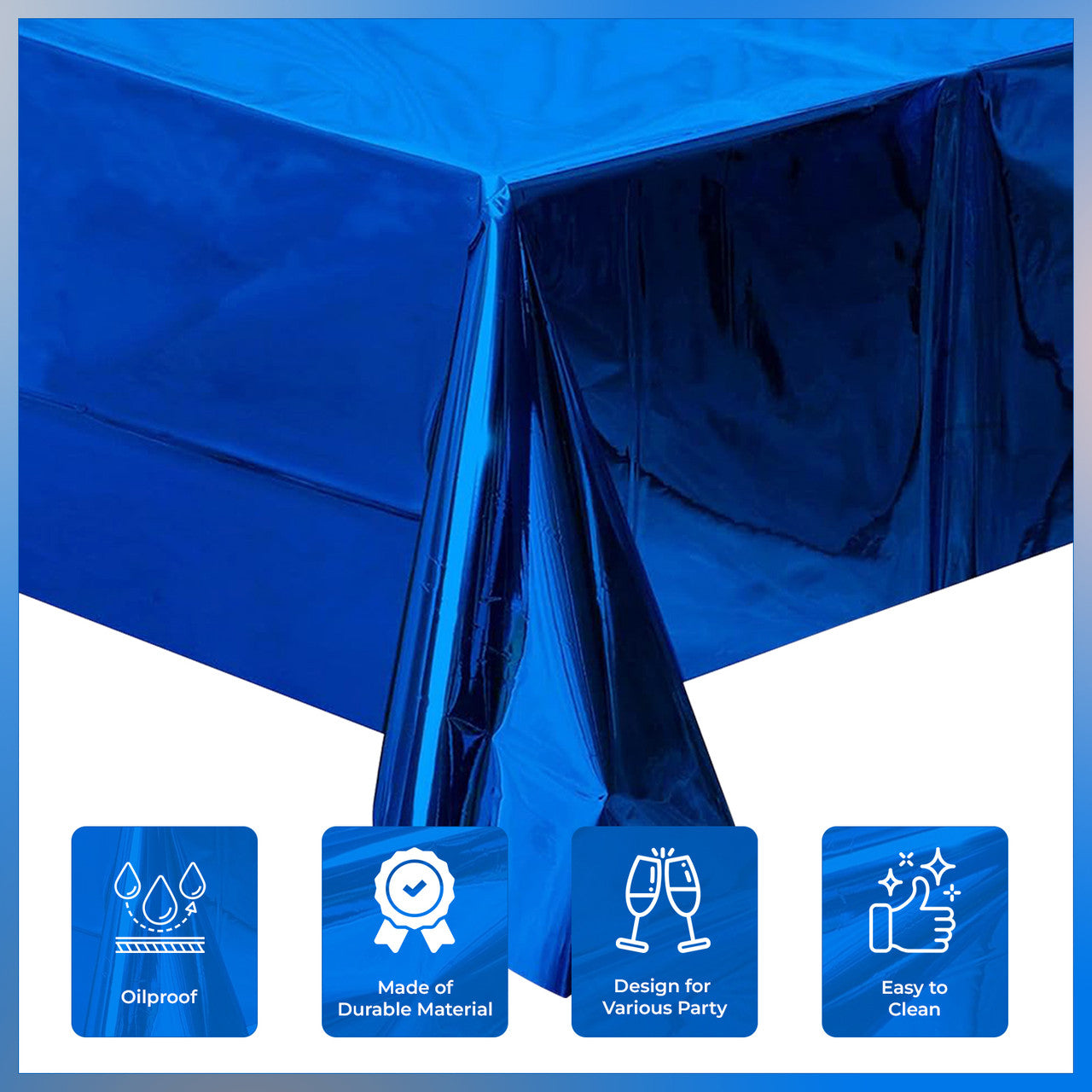 Blue Foil Rectangle Tablecloth for 6 to 8 Foot Table