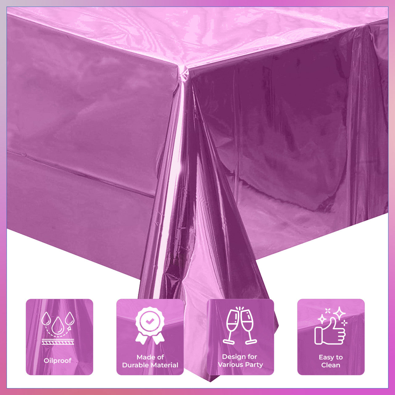 Baby Pink Foil Tablecloth for 6 to 8 Foot Table