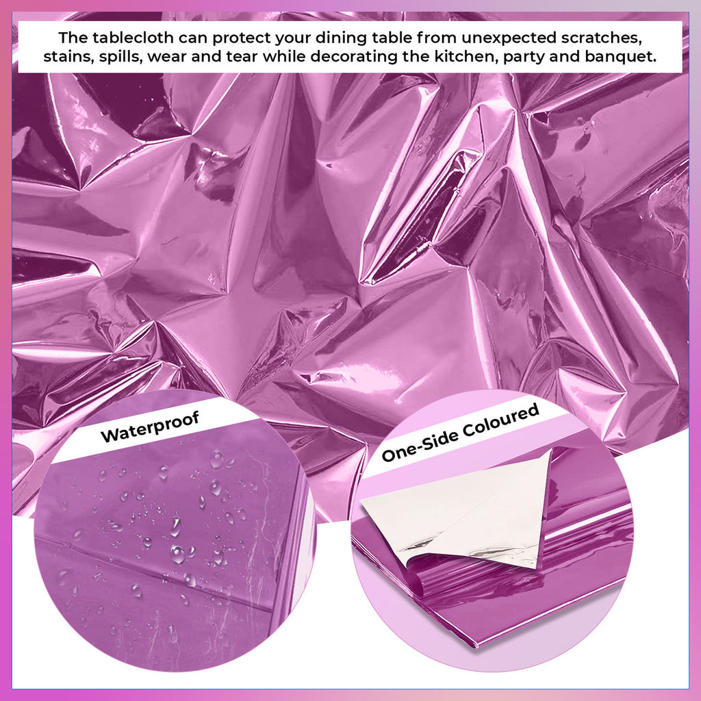 Baby Pink Foil Tablecloth for 6 to 8 Foot Table