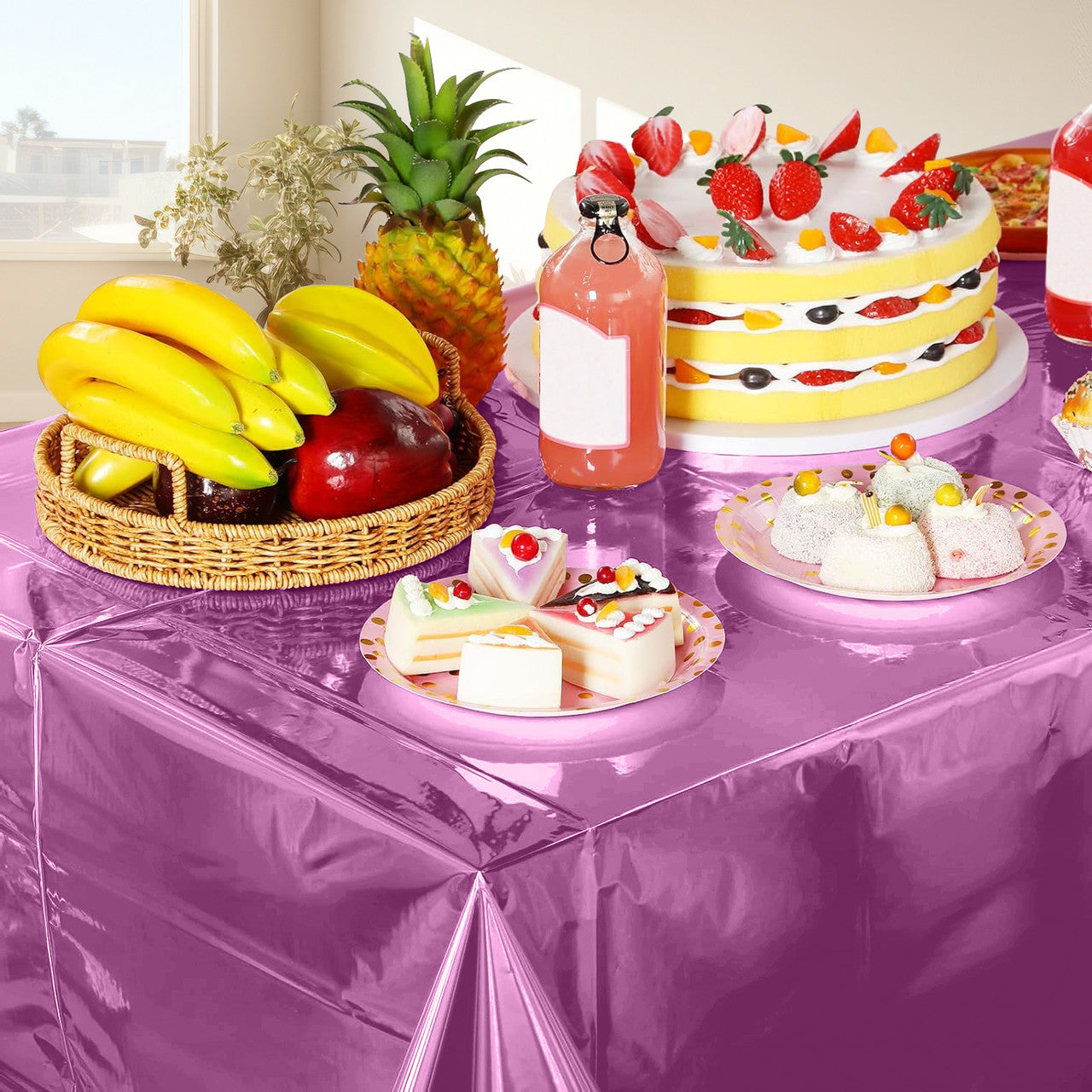 Baby Pink Foil Tablecloth for 6 to 8 Foot Table