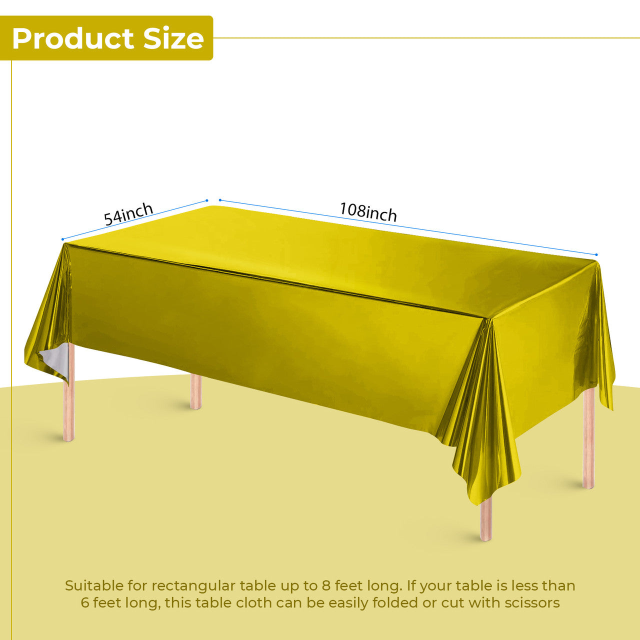 Gold Foil Tablecloth for 6 to 8 Foot Table