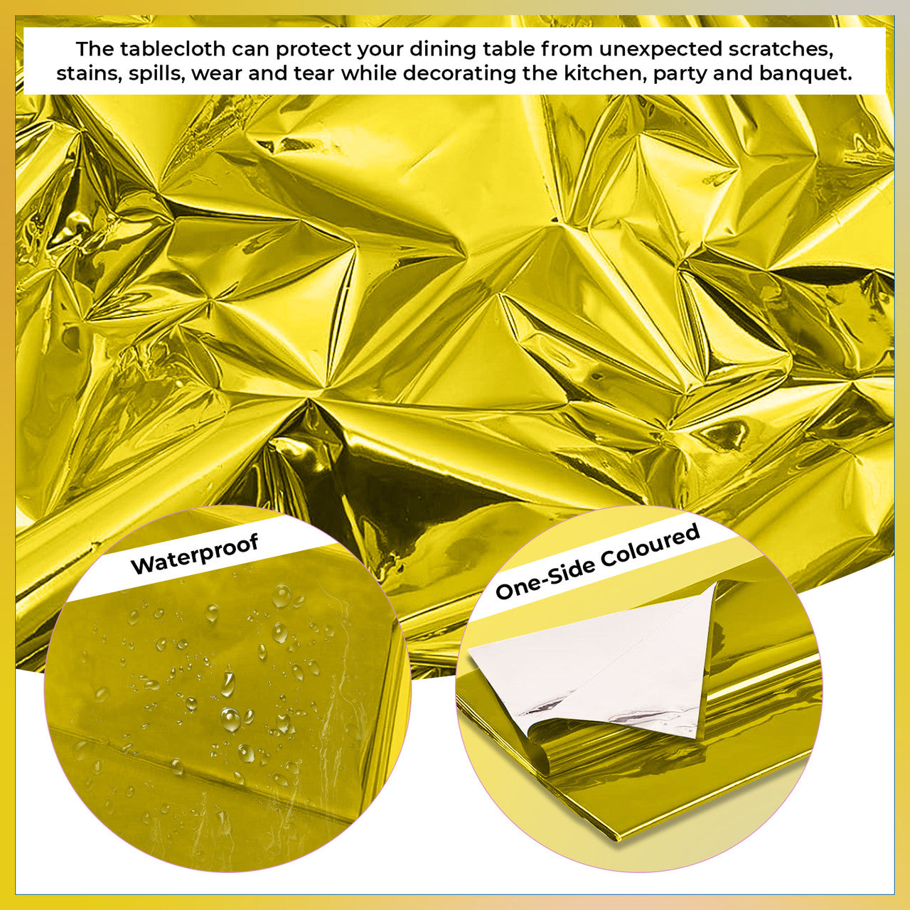 Gold Foil Tablecloth for 6 to 8 Foot Table