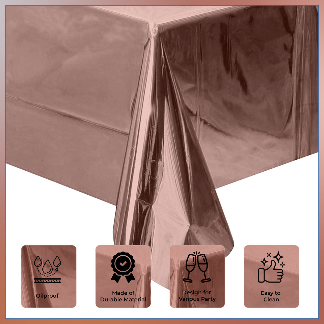 Rose Gold Foil Tablecloth for 6 to 8 Foot Table