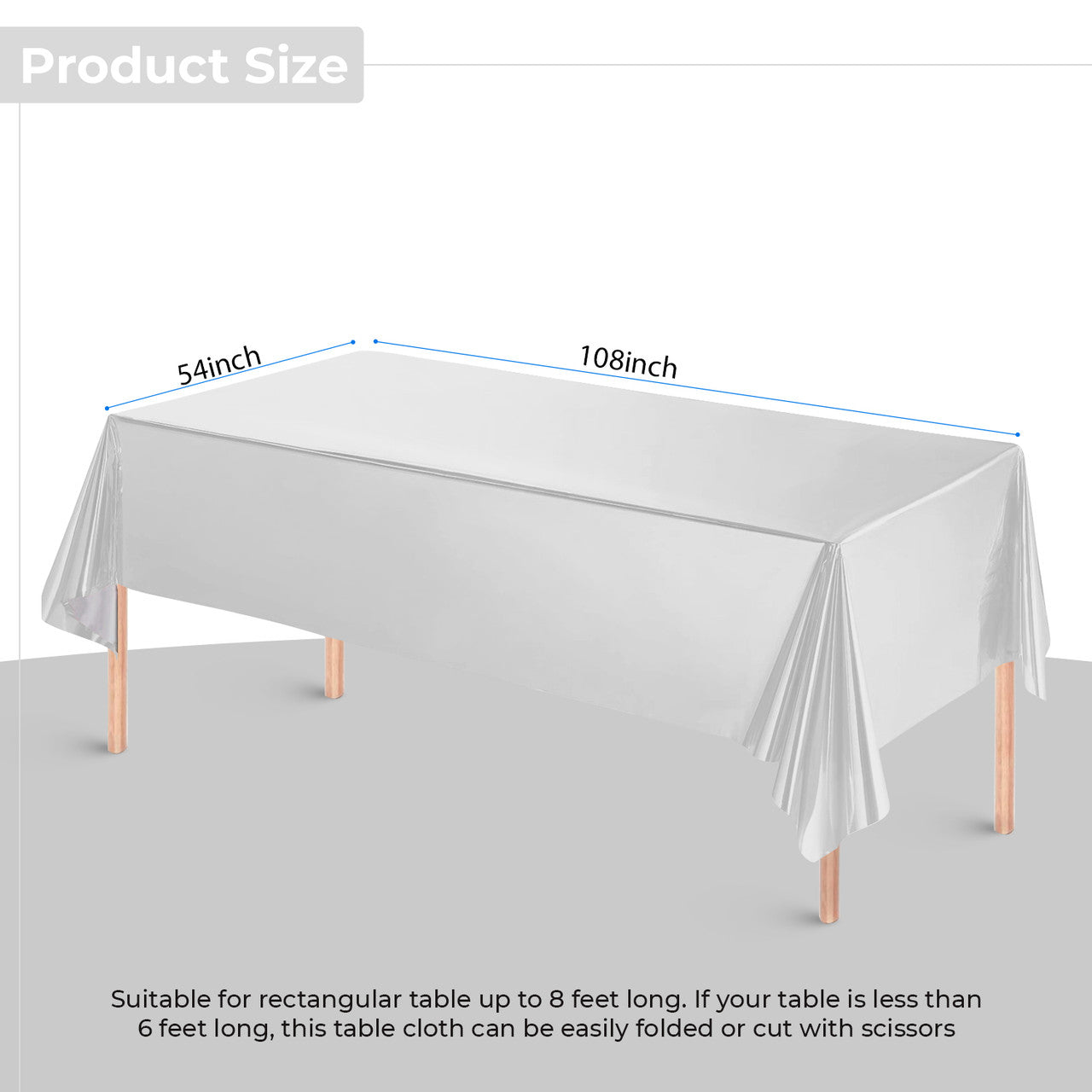 Silver Foil Tablecloth for 6 to 8 Foot Table