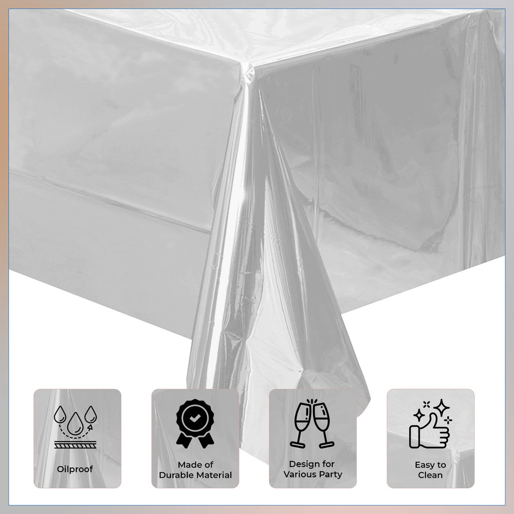 Silver Foil Tablecloth for 6 to 8 Foot Table