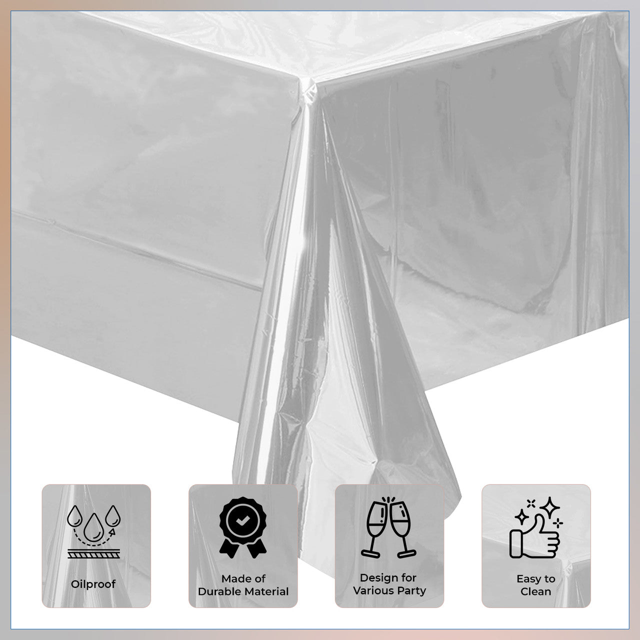 Silver Foil Tablecloth for 6 to 8 Foot Table