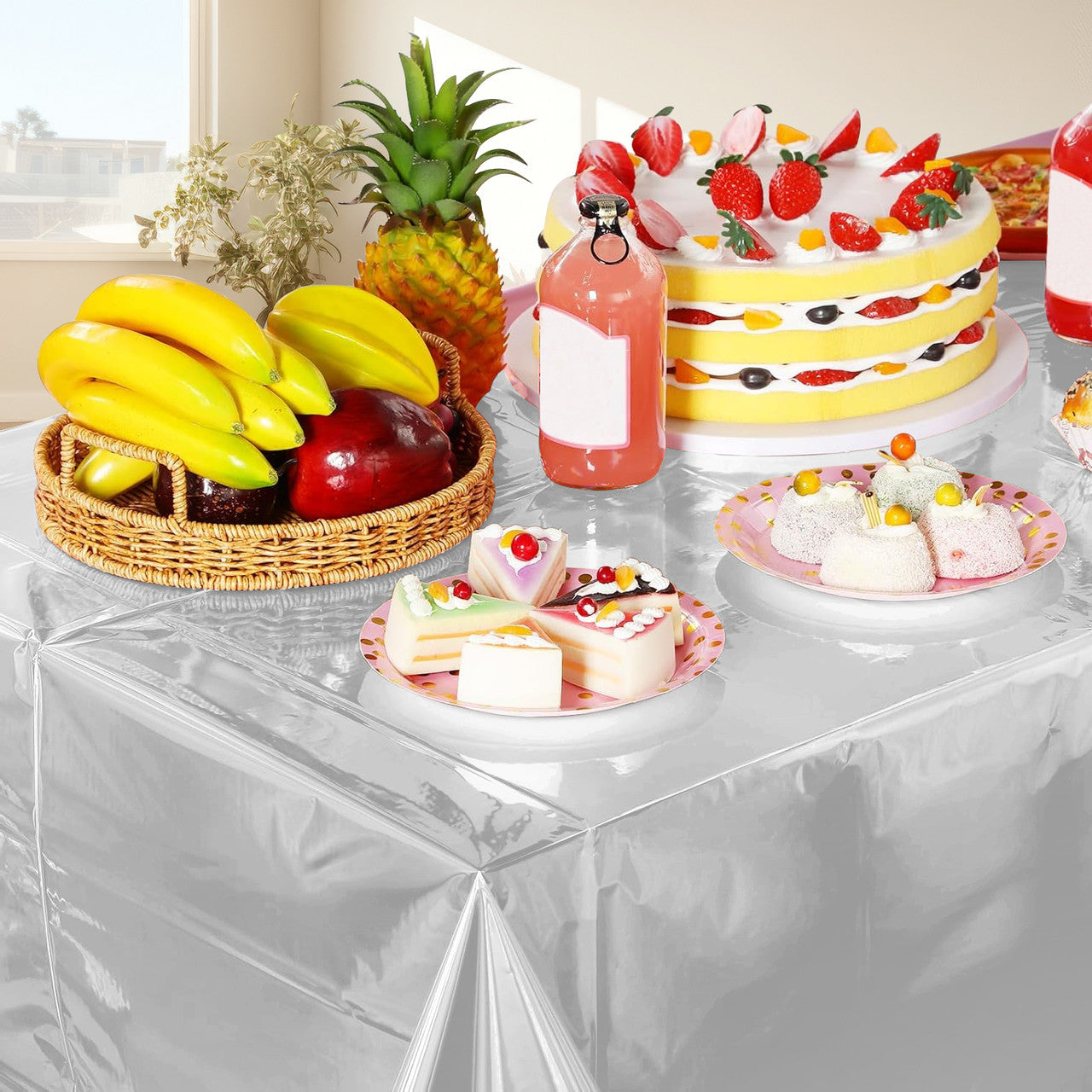 Silver Foil Tablecloth for 6 to 8 Foot Table