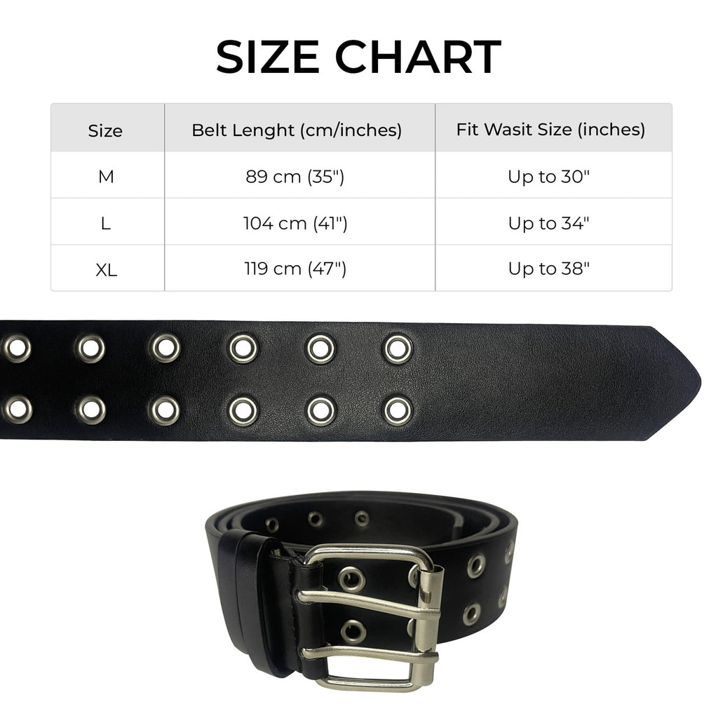 Black Double Grommet PU Leather Waist Belt with Chain