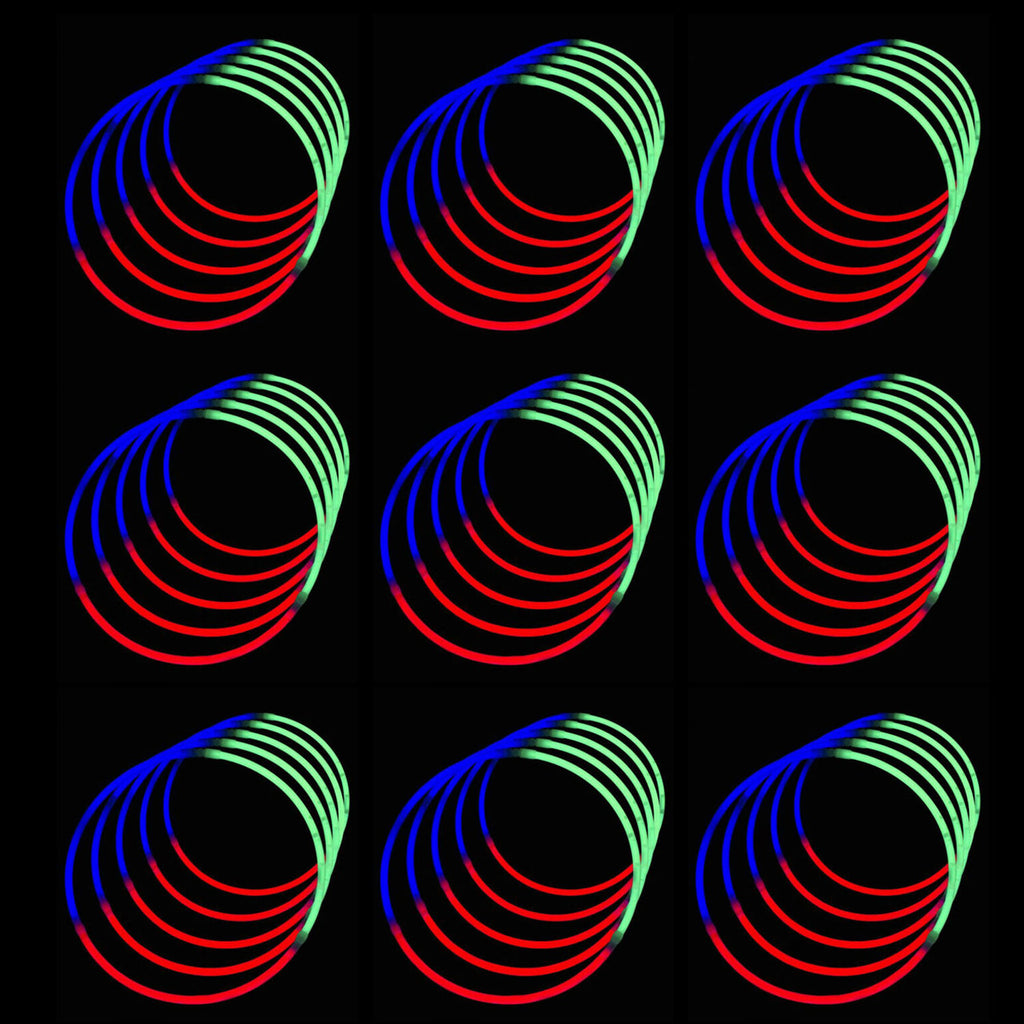 22" Premium Neon Glow Stick Necklaces - Tri-Colour (Red, Green & Blue)