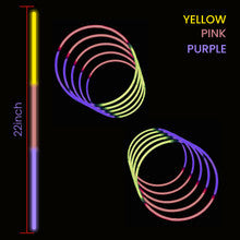 22" Premium Neon Glow Stick Necklaces - Tri-Colour (Pink, Yellow & Purple)