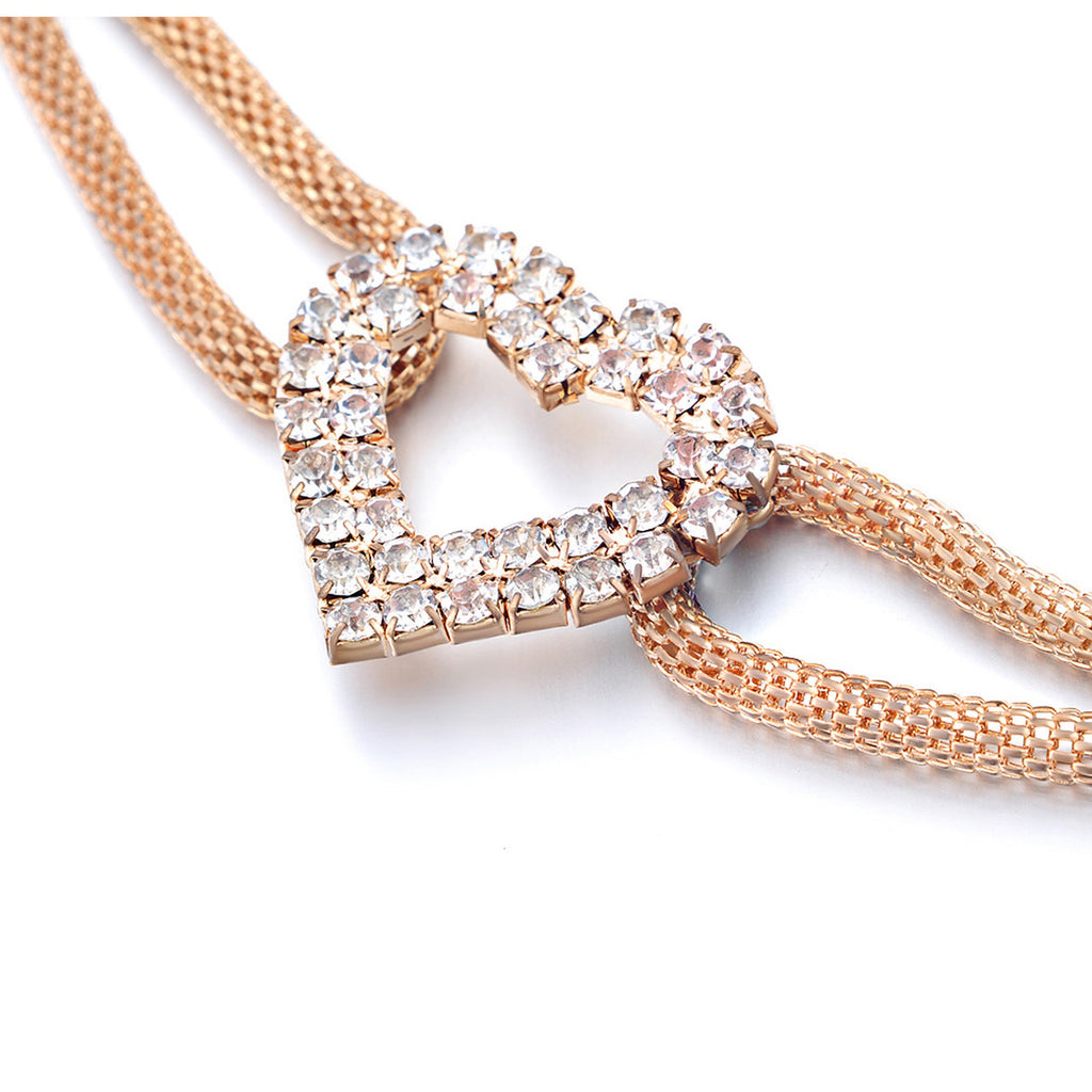 Coiled Mesh Belt with Diamante Heart - Gold