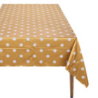 Rectangular Plastic Disposable Tablecloth - Gold - White Polka Dot Print