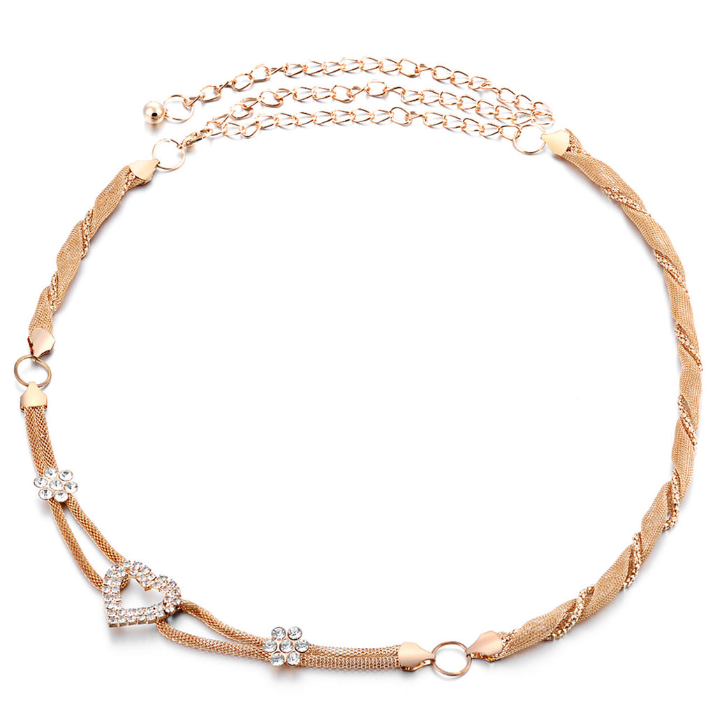 Coiled Mesh Belt with Diamante Heart - Gold