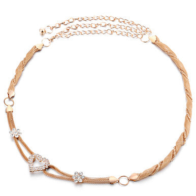 Coiled Mesh Belt with Diamante Heart - Gold