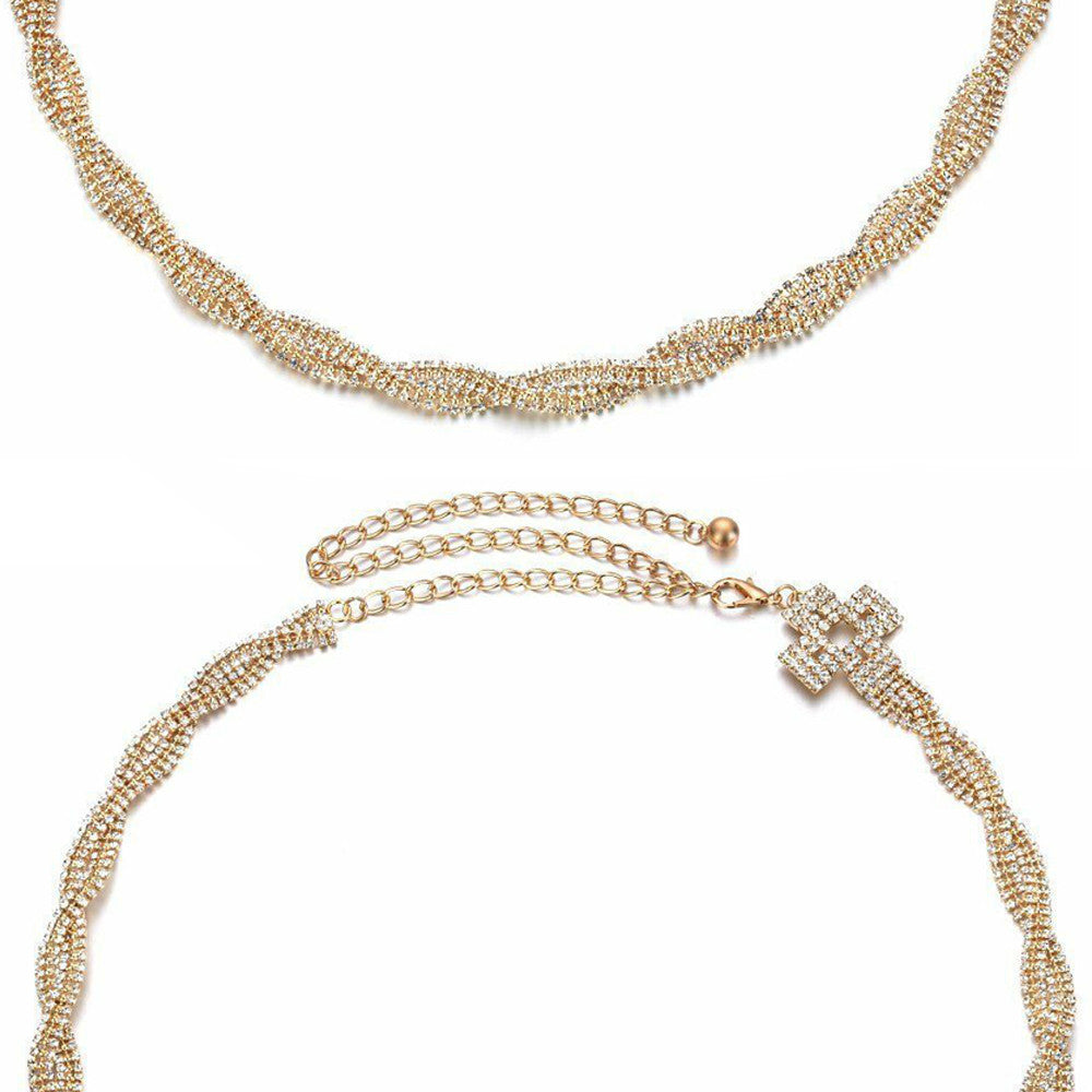 Diamante Braided Twist Belt - Gold