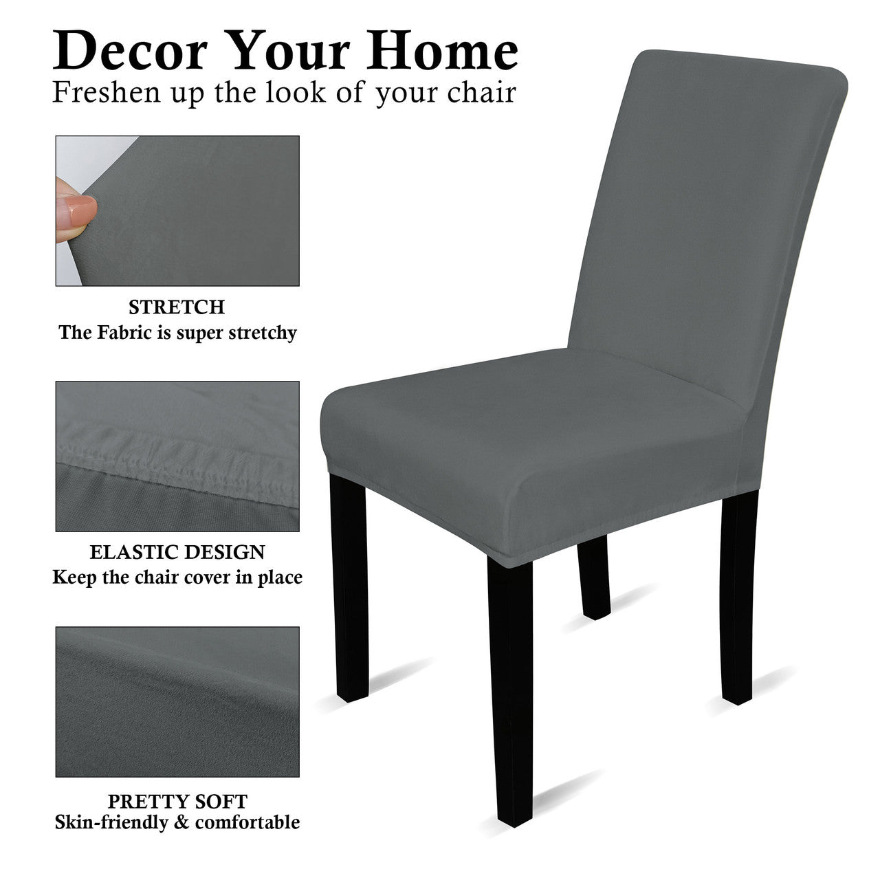 Short Velvet-Touch Spandex Chair Cover - Grey