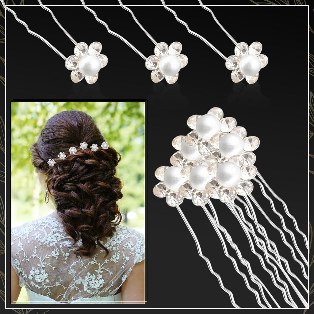 Elegant Pearl Flower Rhinestone Hairpin Clips
