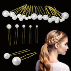 18pcs Mixed Sizes Pearl Hair Gold Pins