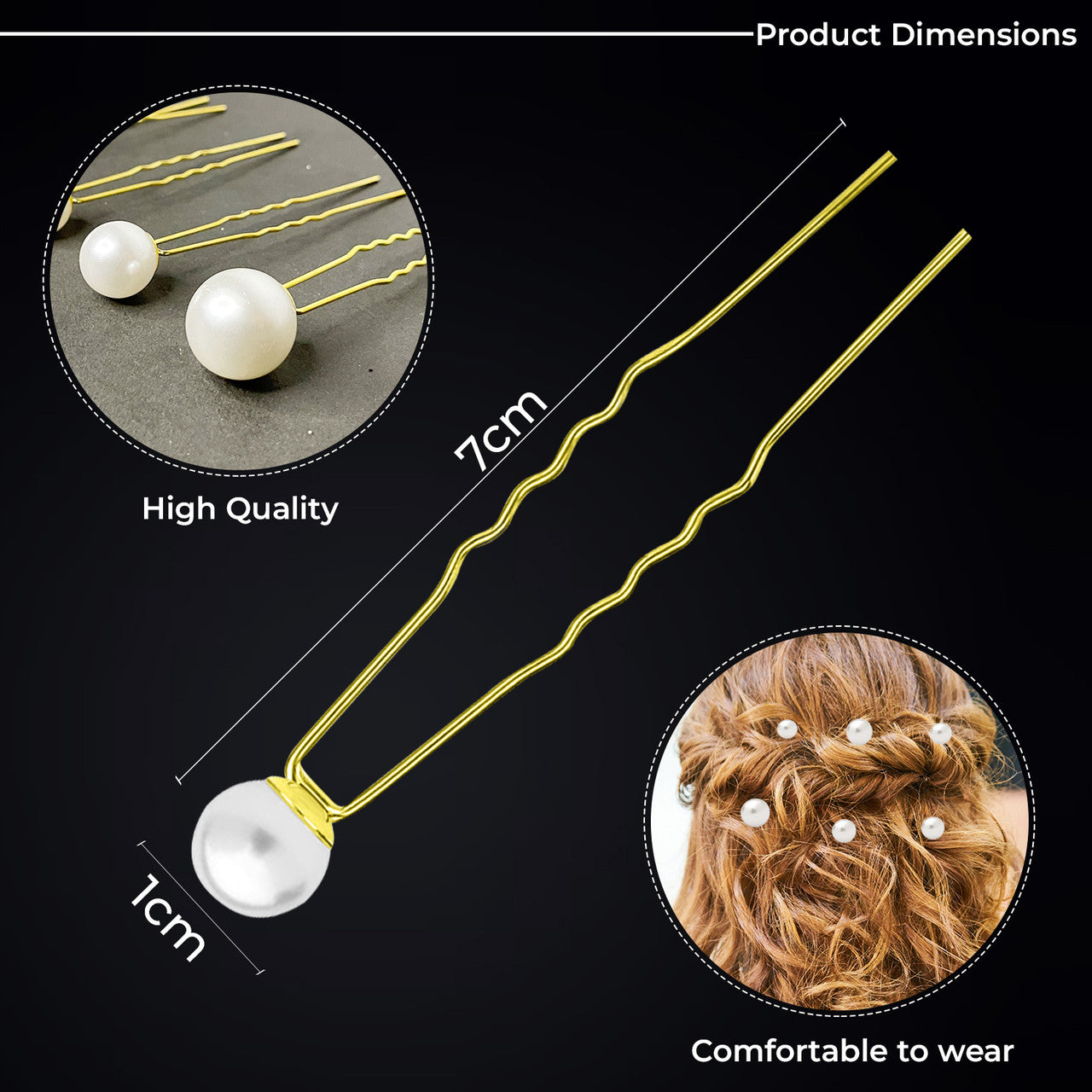 18pcs Mixed Sizes Pearl Hair Gold Pins