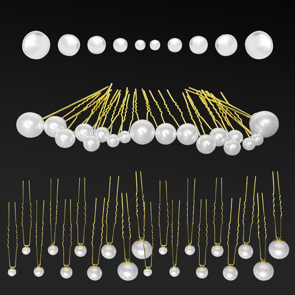 18pcs Mixed Sizes Pearl Hair Gold Pins