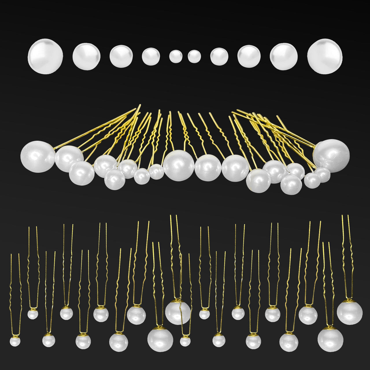 18pcs Mixed Sizes Pearl Hair Gold Pins