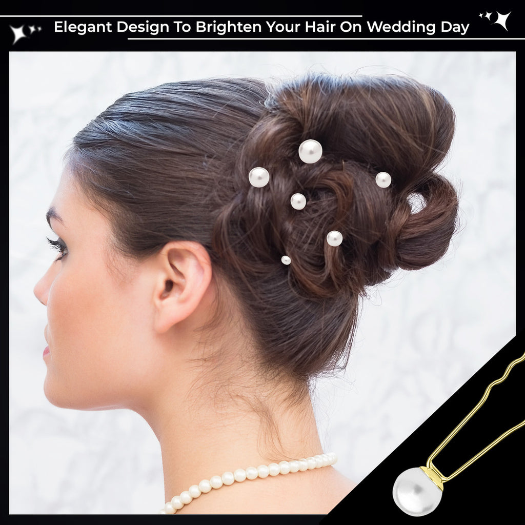 18pcs Mixed Sizes Pearl Hair Gold Pins