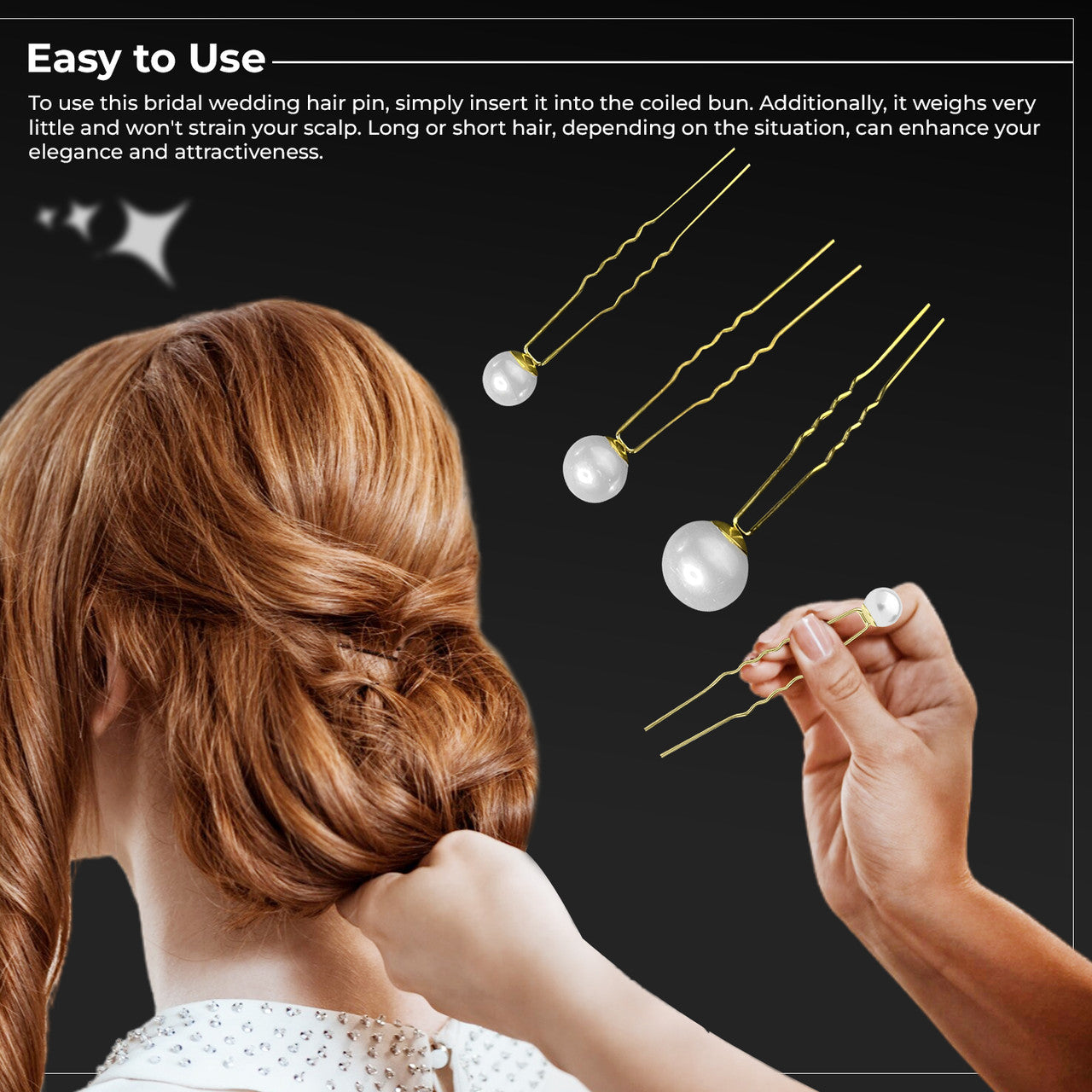 18pcs Mixed Sizes Pearl Hair Gold Pins