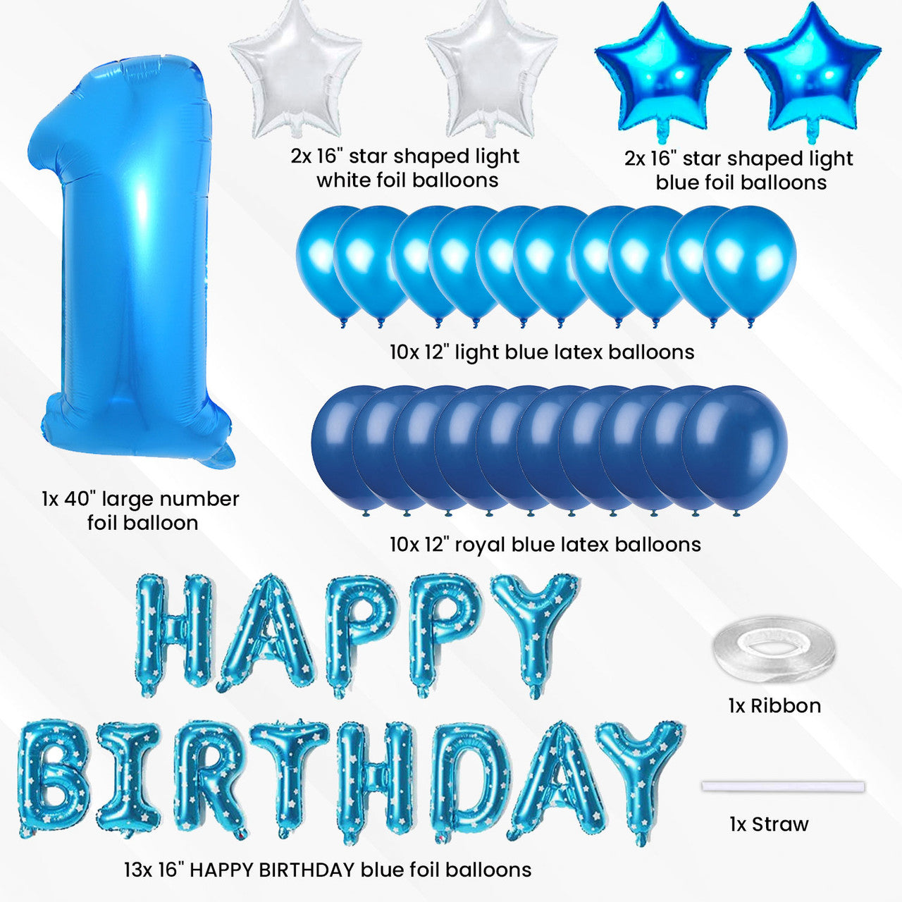 Happy 1st Birthday Balloon Bundle - Blue