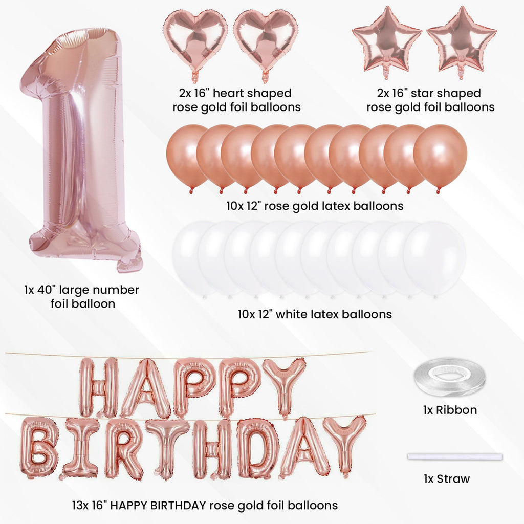 Happy 1st Birthday Balloon Bundle - Rose Gold
