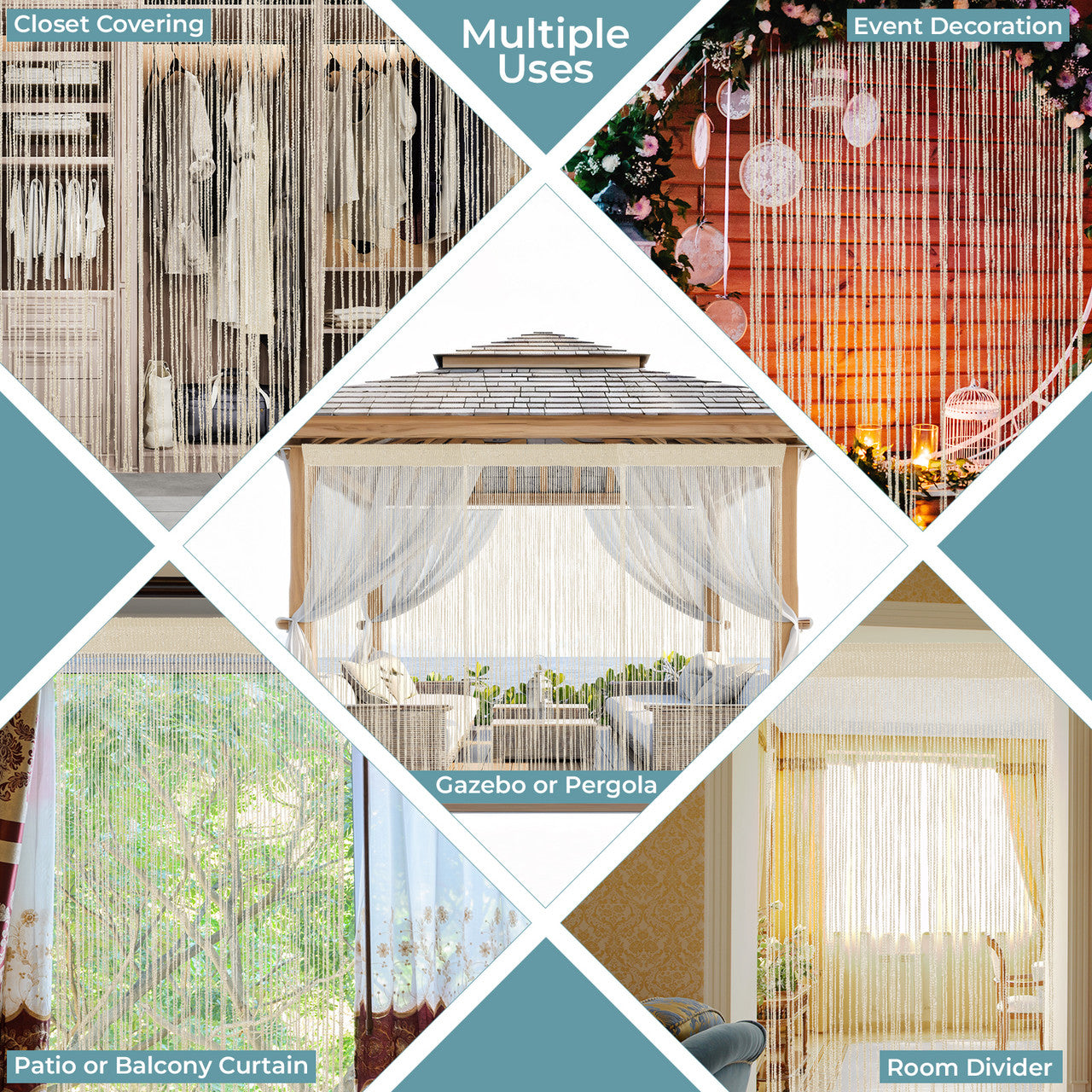 Shiny String Curtain Panel - Ivory
