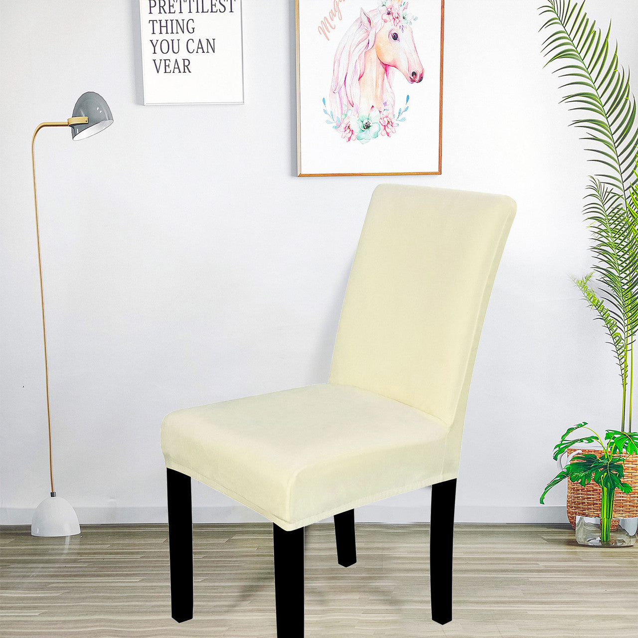 Short Velvet-Touch Spandex Chair Cover - Ivory