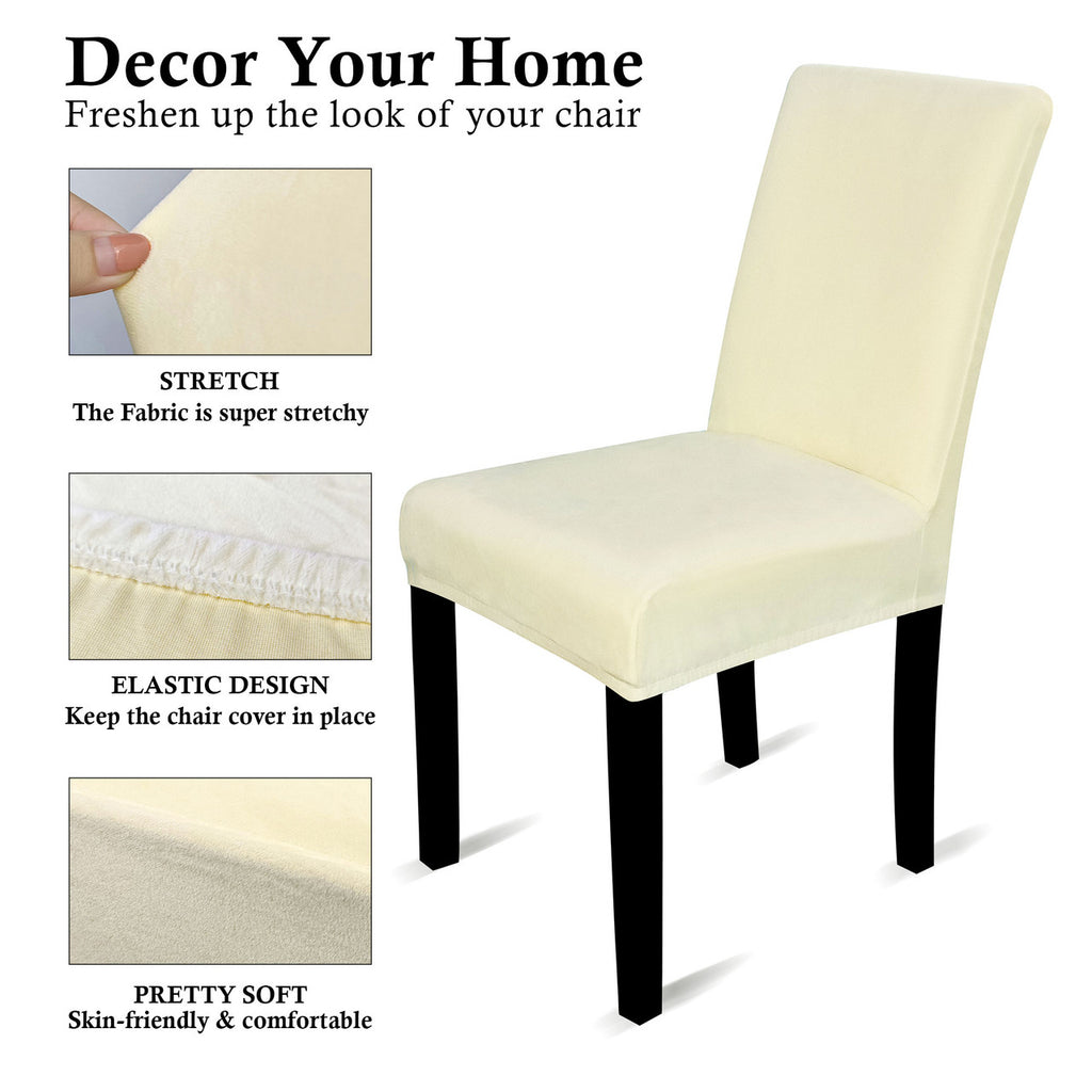 Short Velvet-Touch Spandex Chair Cover - Ivory