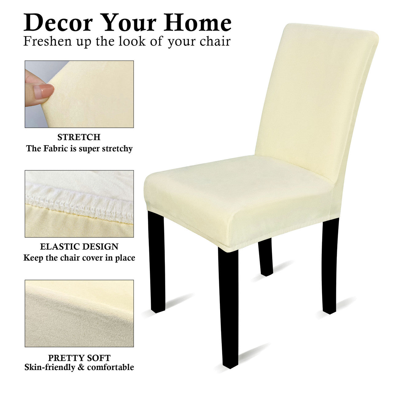 Short Velvet-Touch Spandex Chair Cover - Ivory