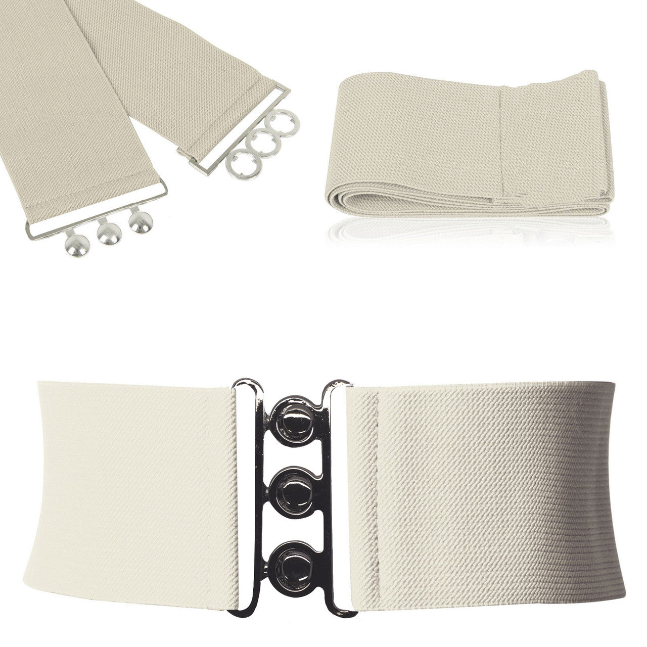 Elasticated Hooks Belt (Silver Buckle) - Ivory