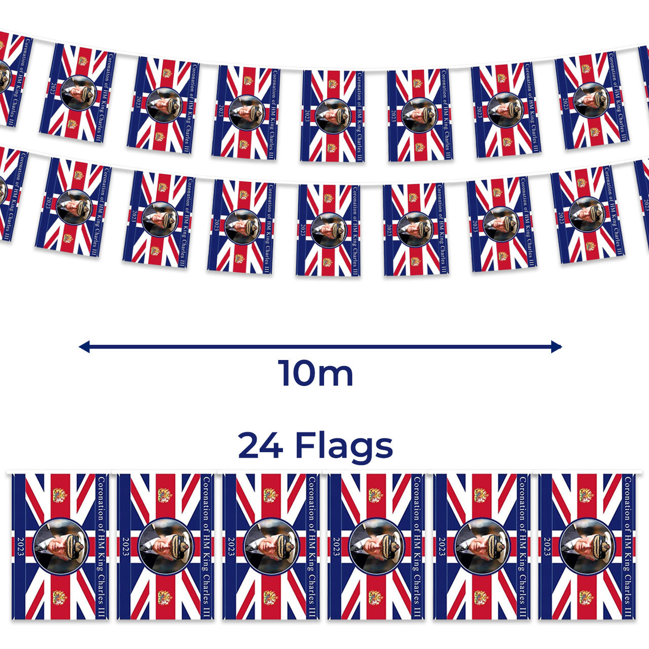 King Charles Flag Bunting - 10m