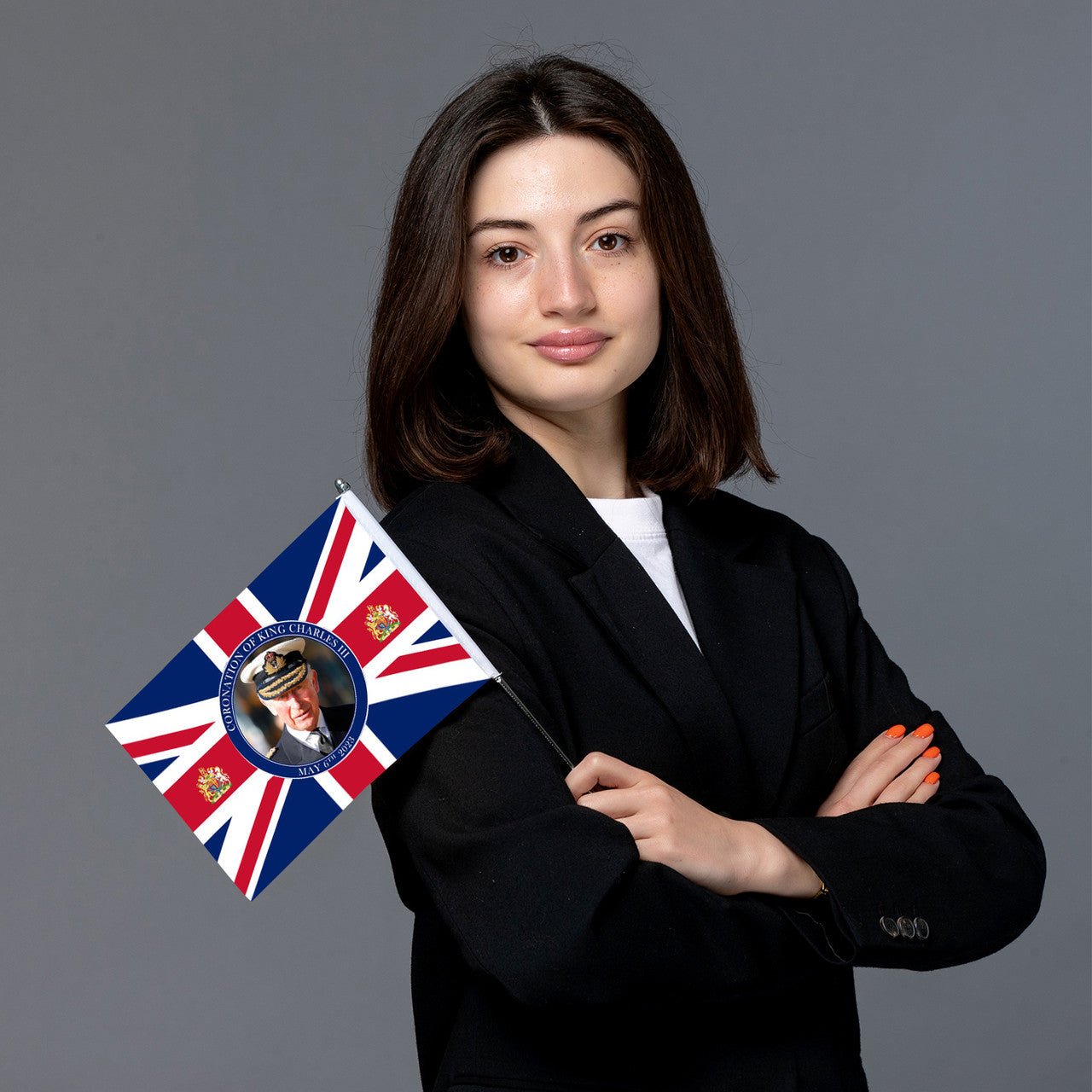 Union Jack King Charles Hand Waving Flag
