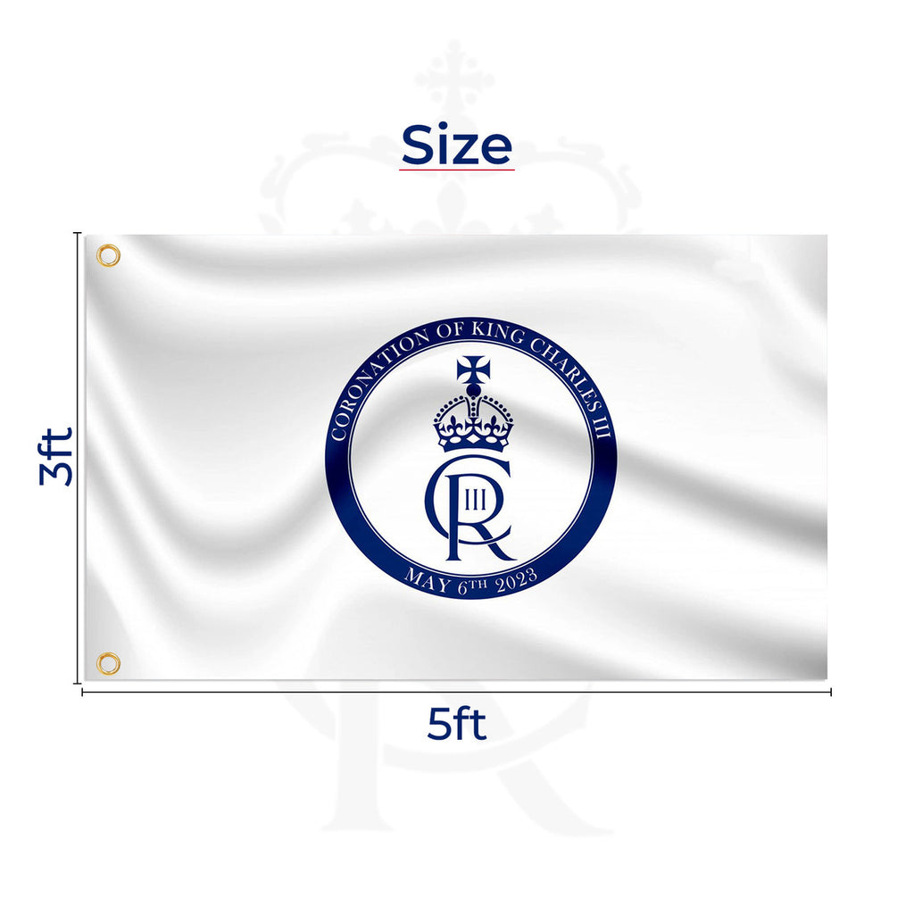 5ft x 3ft King Charles III Cypher British Flag - White
