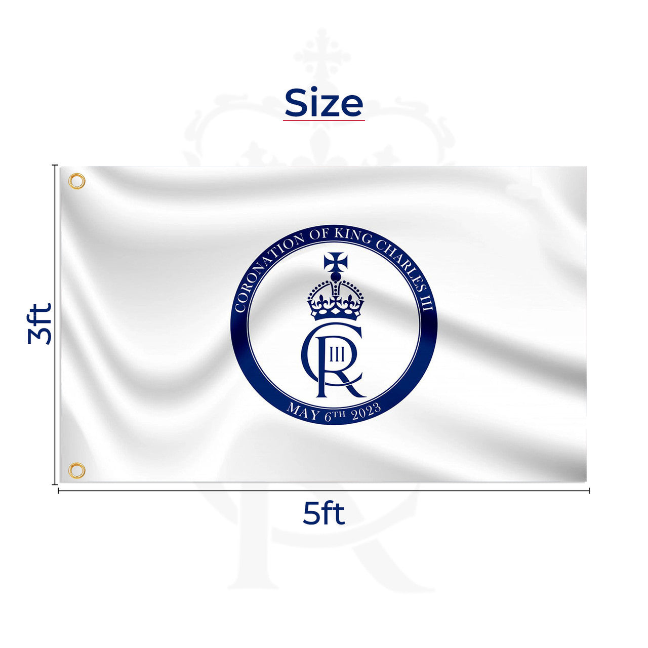 5ft x 3ft King Charles III Cypher British Flag - White