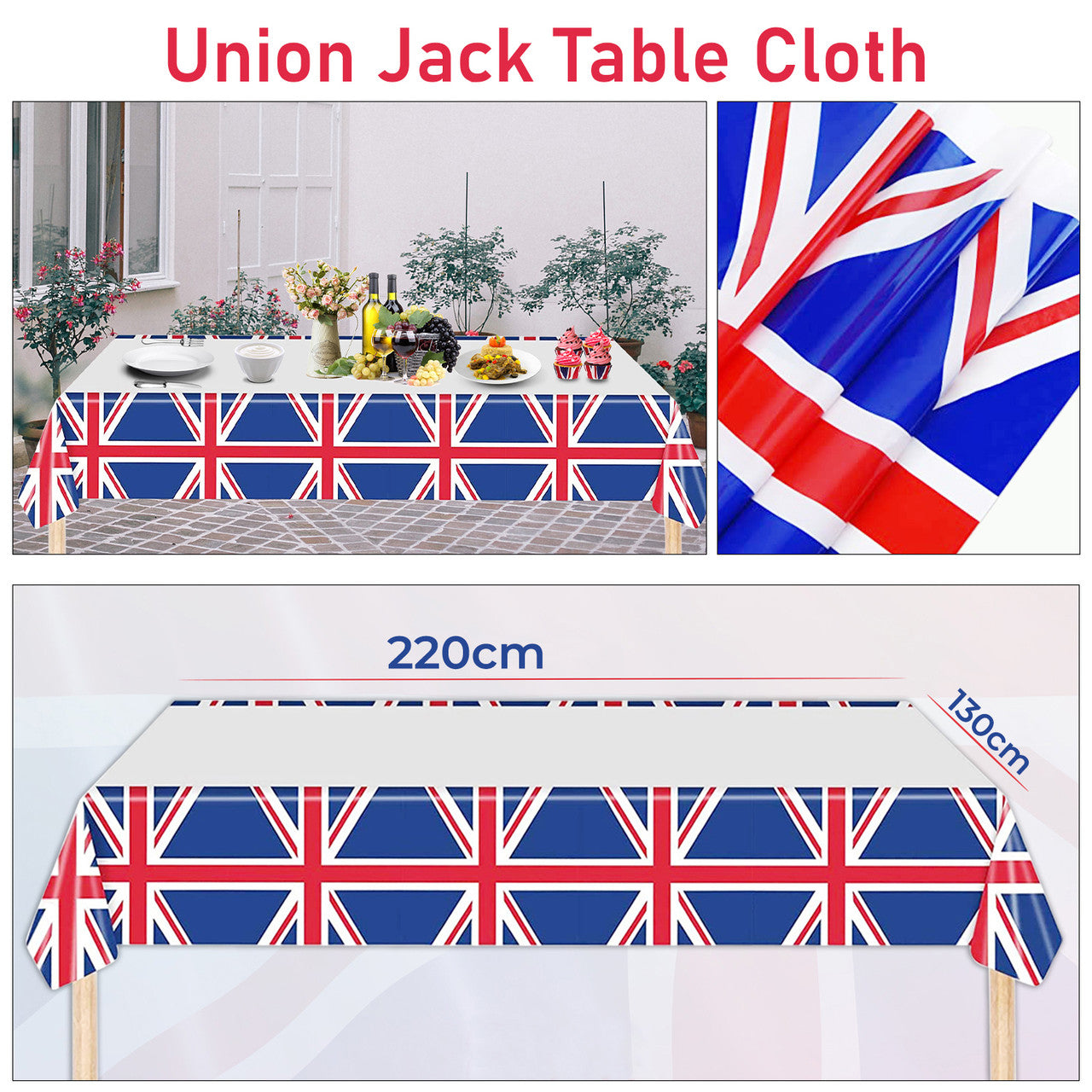 220cm x 130cm King Charles Coronation Union Jack TableCloth
