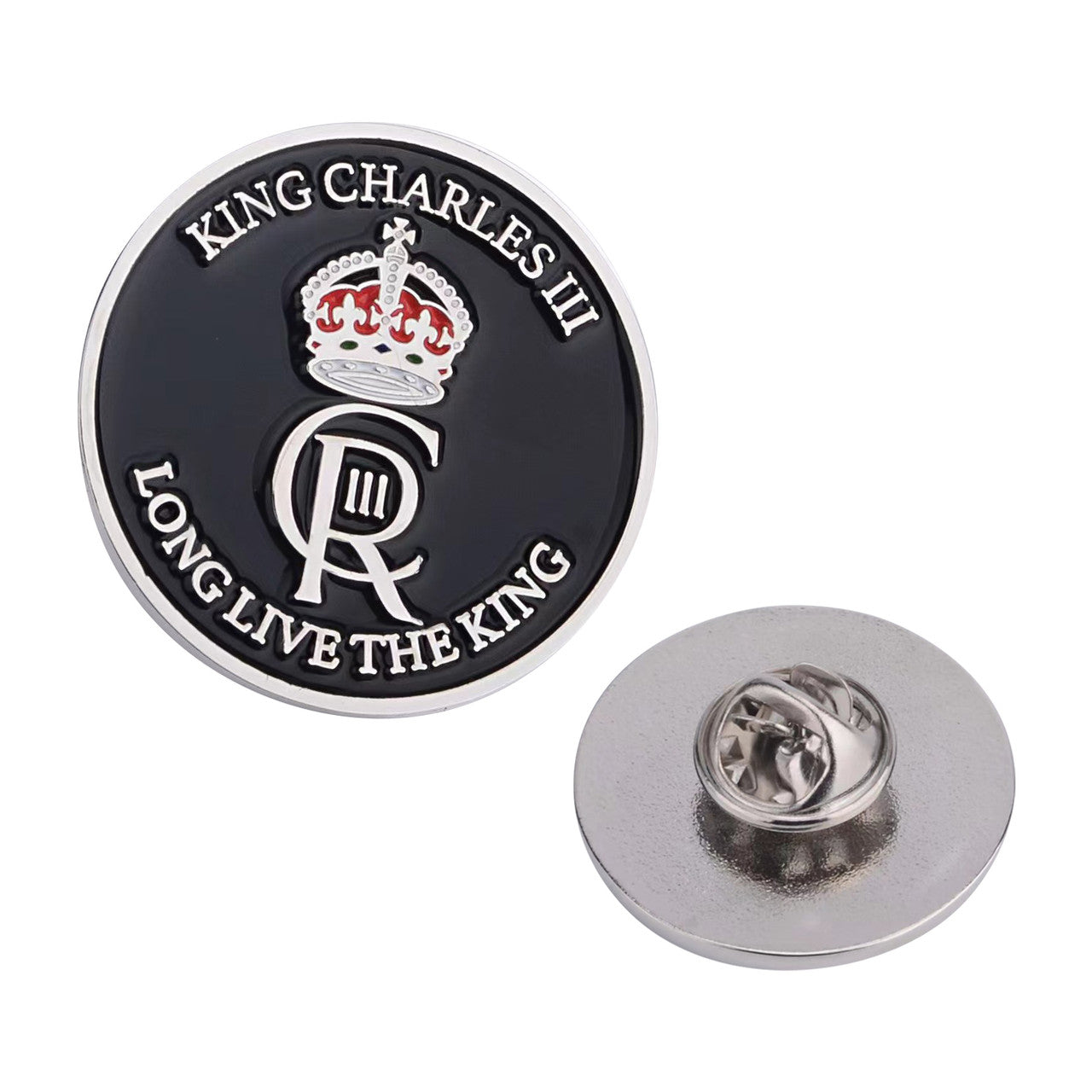 King Charles Coronation III Pin Badge Enamel - Black & Silver