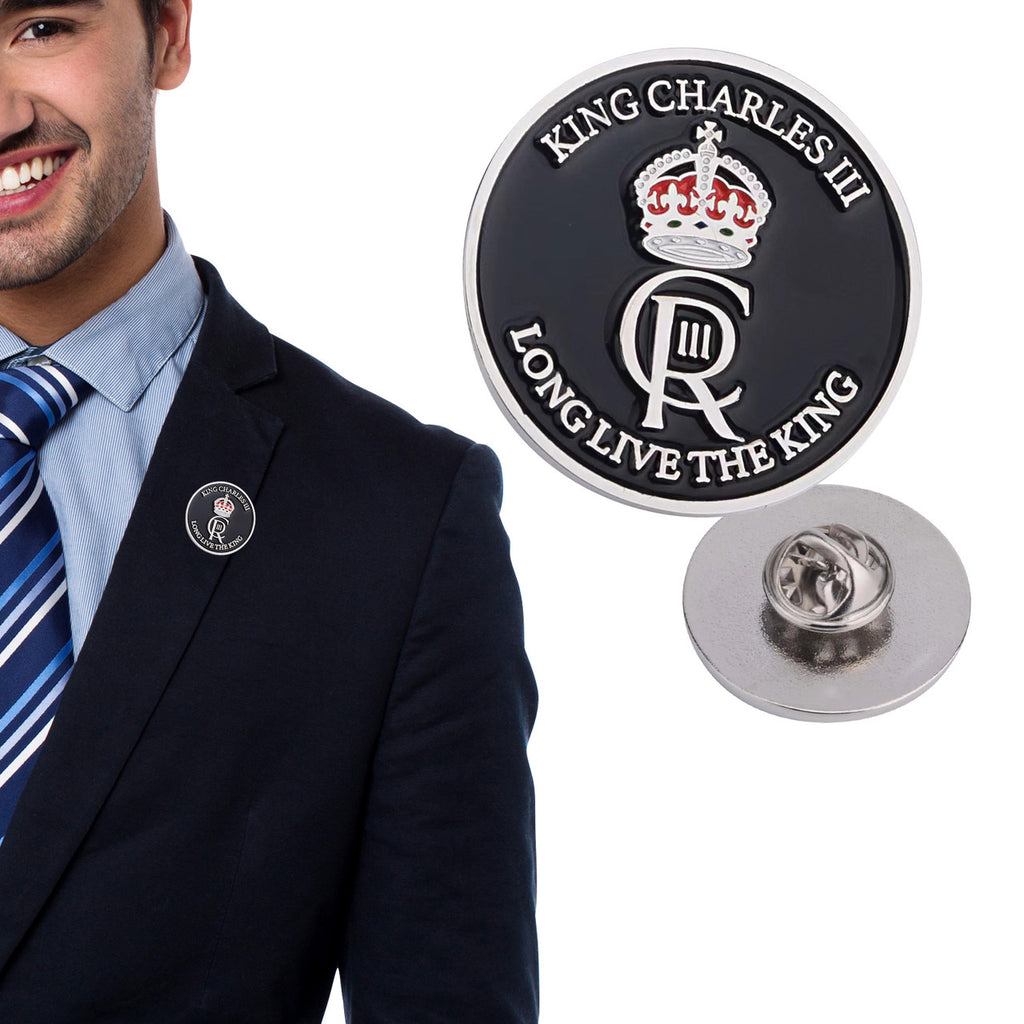 King Charles Coronation III Pin Badge Enamel - Black & Silver