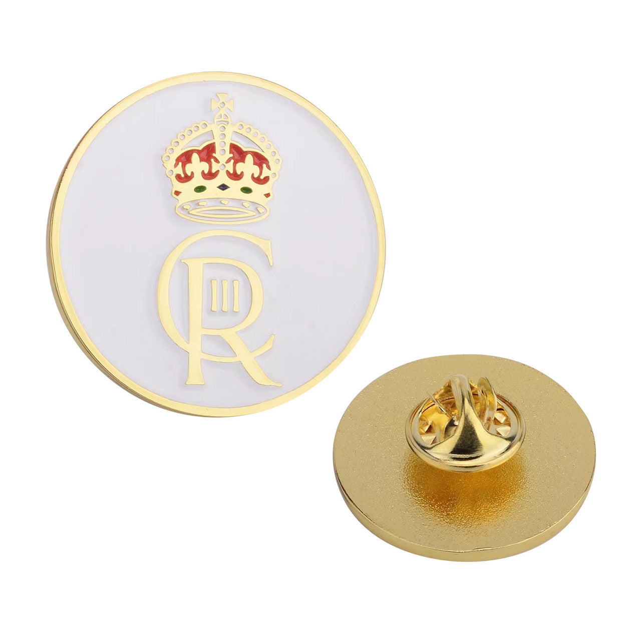 King Coronation Crown King Charles III Pin Badge - White Gold
