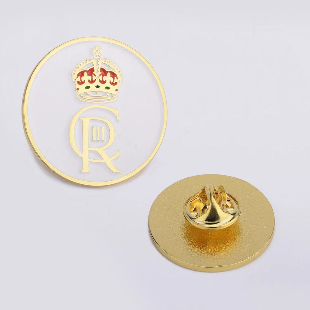 King Coronation Crown King Charles III Pin Badge - White Gold