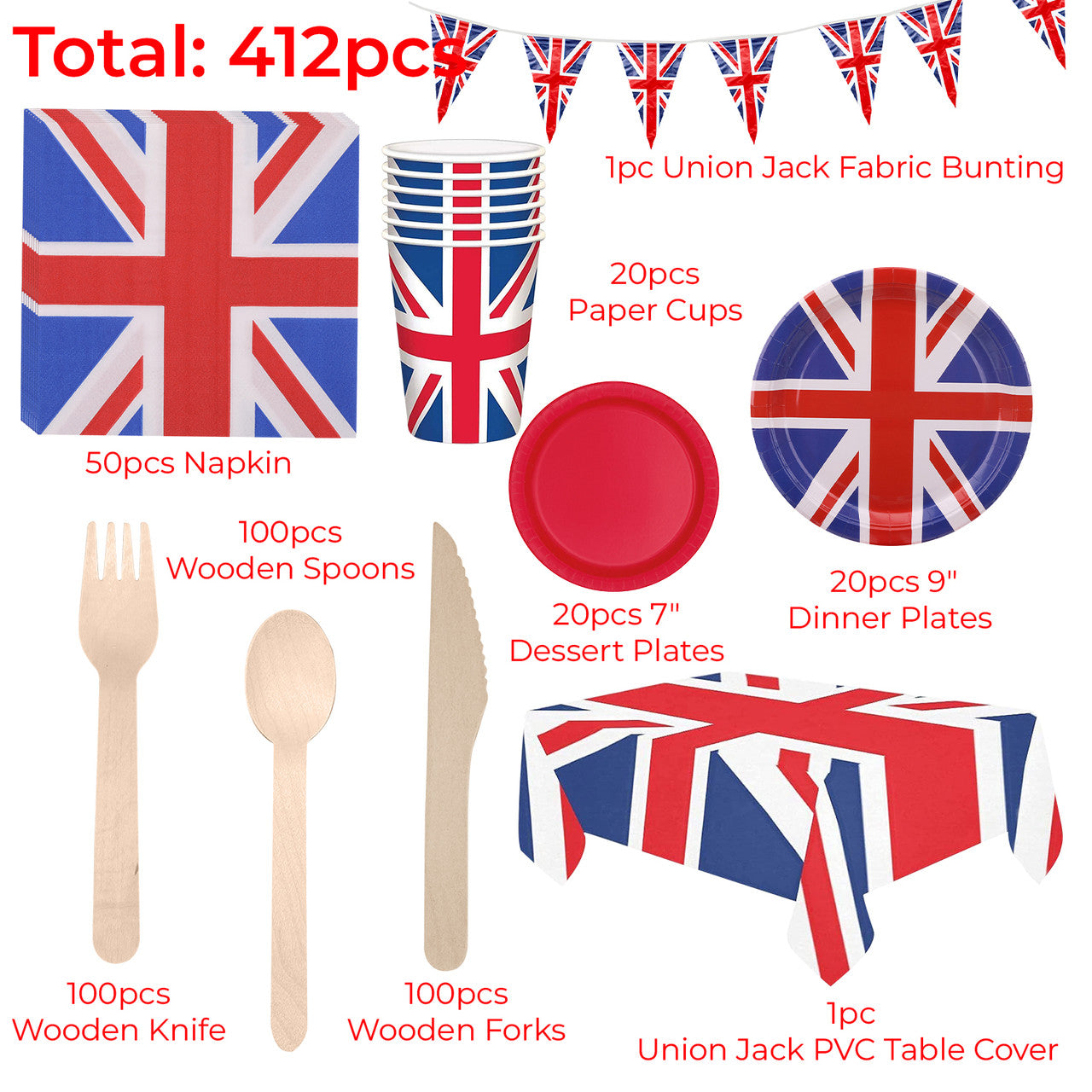 Union Jack Party Tableware Set - 412pcs