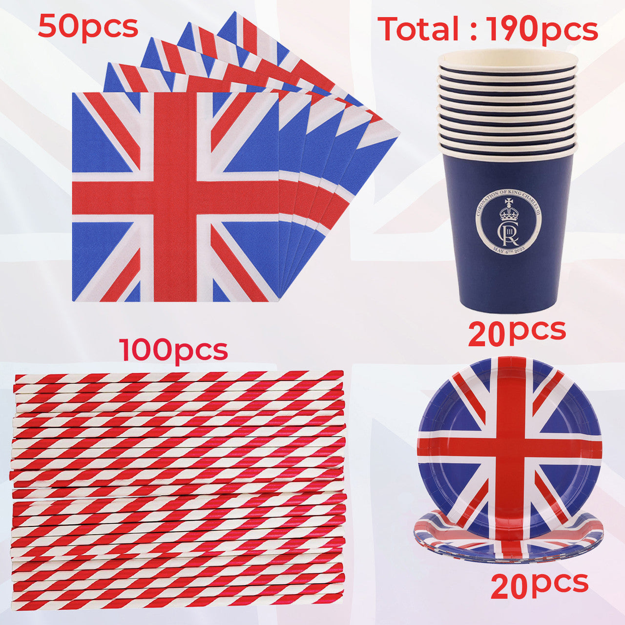 Union Jack Coronation Party Set - 190pcs