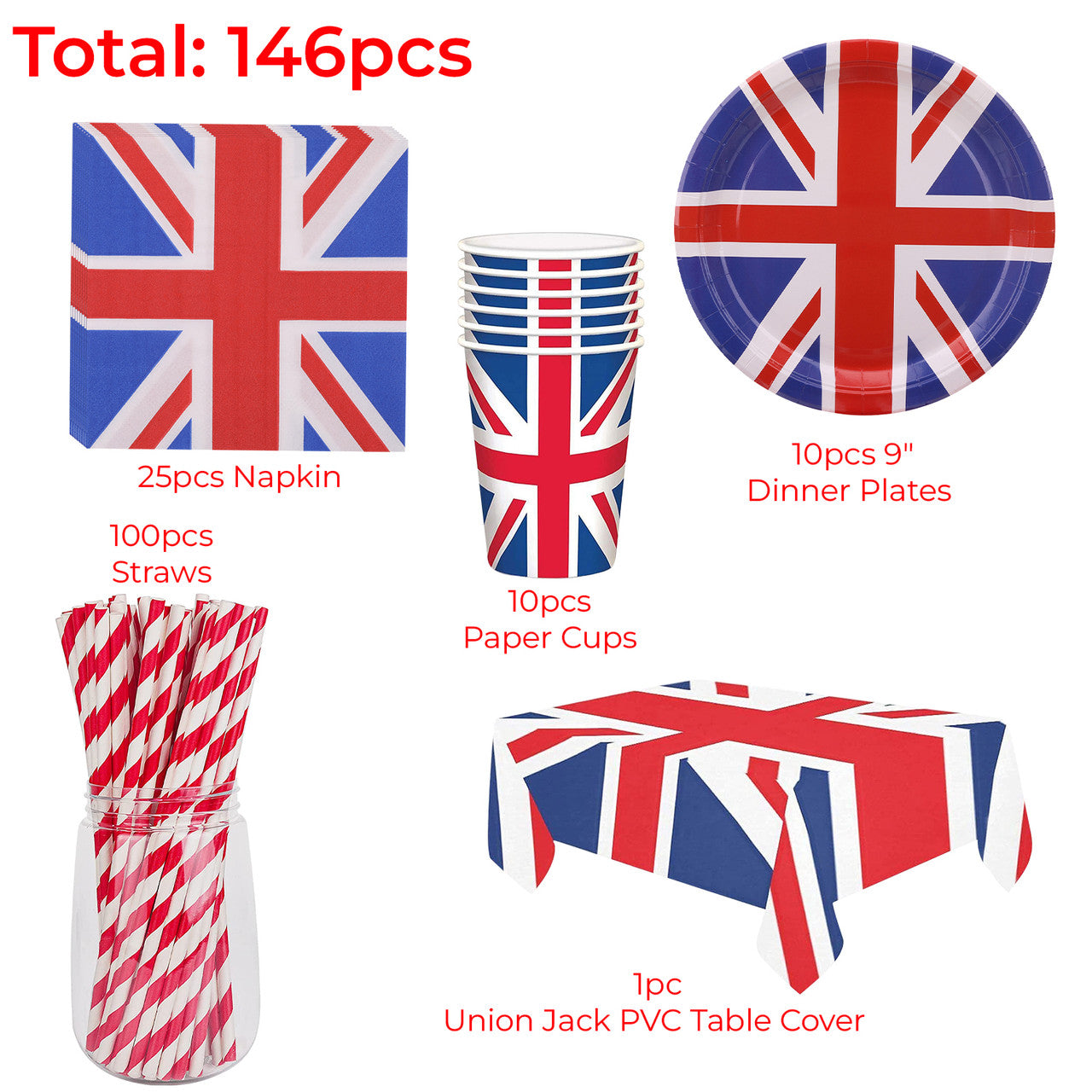 Union Jack Party Supplies Set - 146pcs